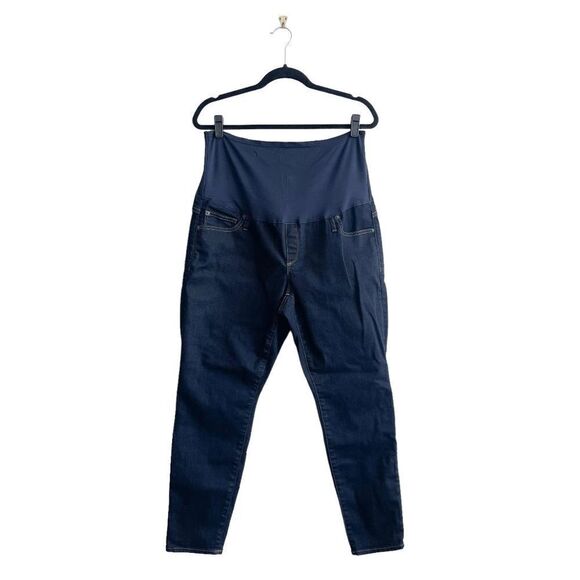 GAP 1969 Maternity Womens True Skinny Denim Pants Elastic Waist Dark Blue Wash S - Picture 2 of 9